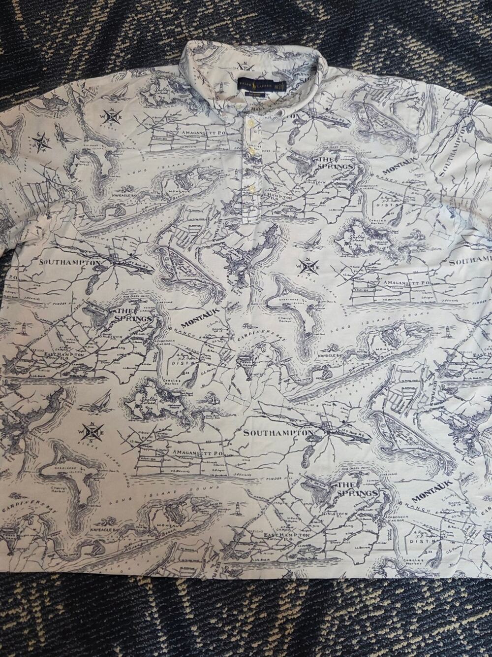 Ralph Lauren White Polo with Navy Nautical Map Print